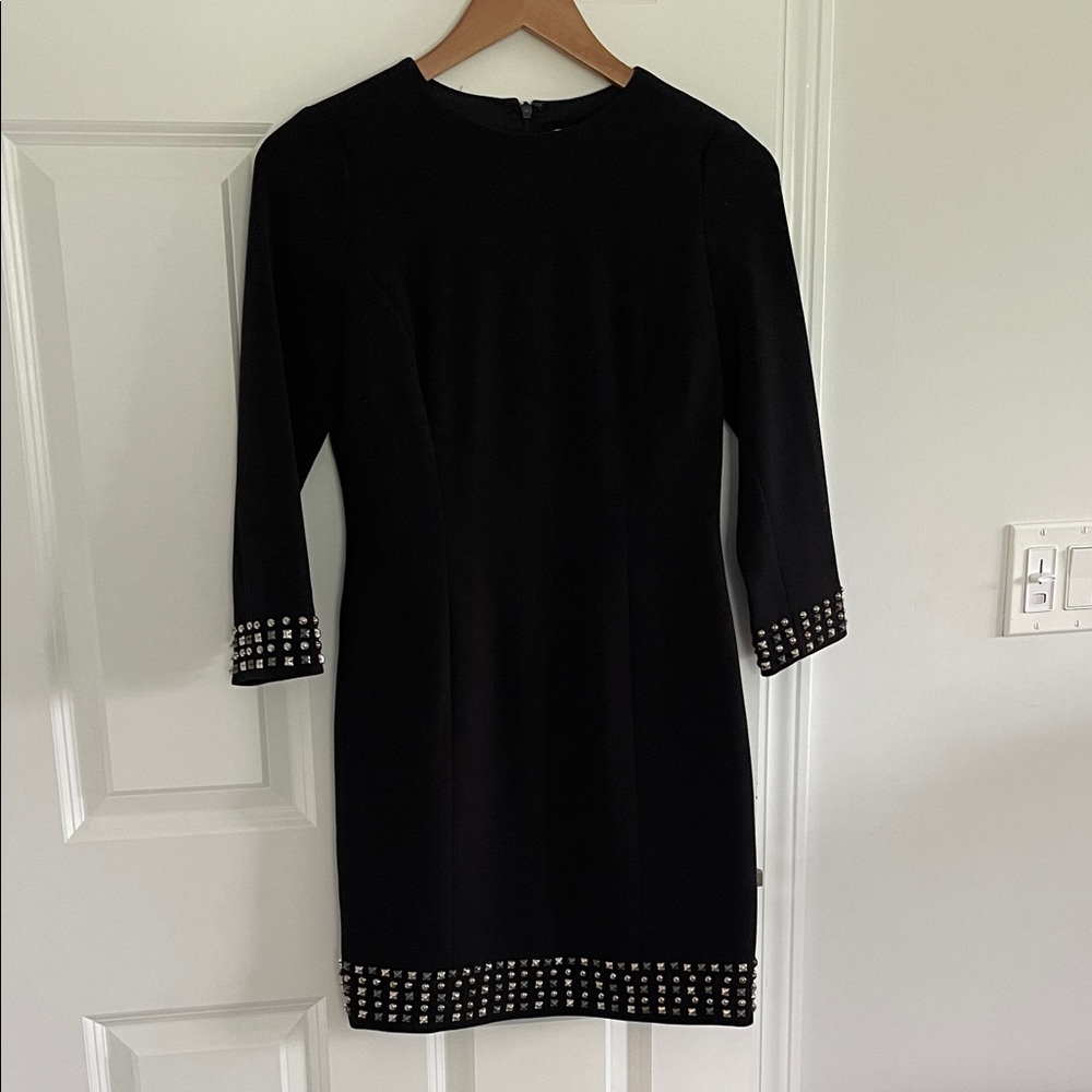 Michael Kors Elegant Black Long Sleeve Dress with Accents